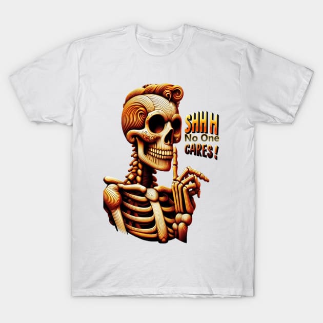 SHHHH No One Cares Silent Skeleton T-Shirt by coollooks